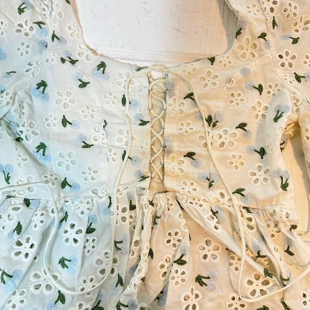 Wild Cherry Cotton For Love & Lemons Gardengirl Small Bow Asymmetrical Eyelet - Picture 11 of 12